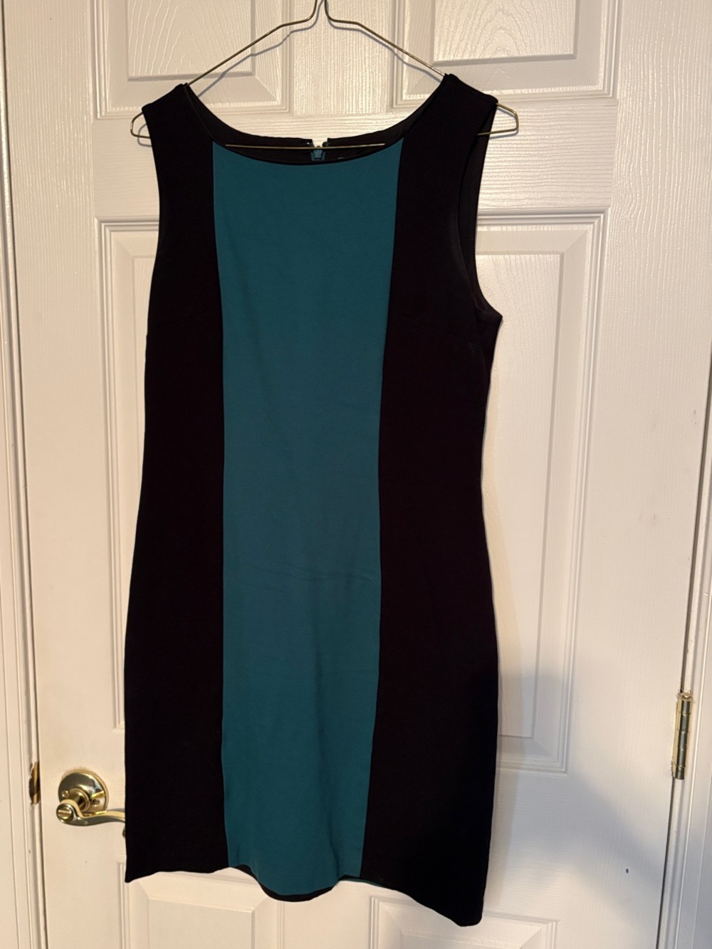White House Black Market Teal and Black Colorblock Midi Sheath Dress